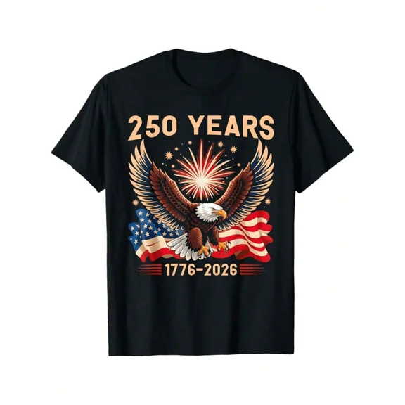 250 Years 1776-2026 American Flag Bald Eagle Patriotic Men's Graphic T-Shirt