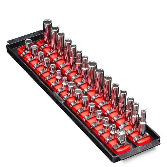 Ernst Manufacturing - 8492 Socket Boss 2-Rail 1/4-Inch-Drive Socket Organizer, 13-Inch, Red - Made in the USA