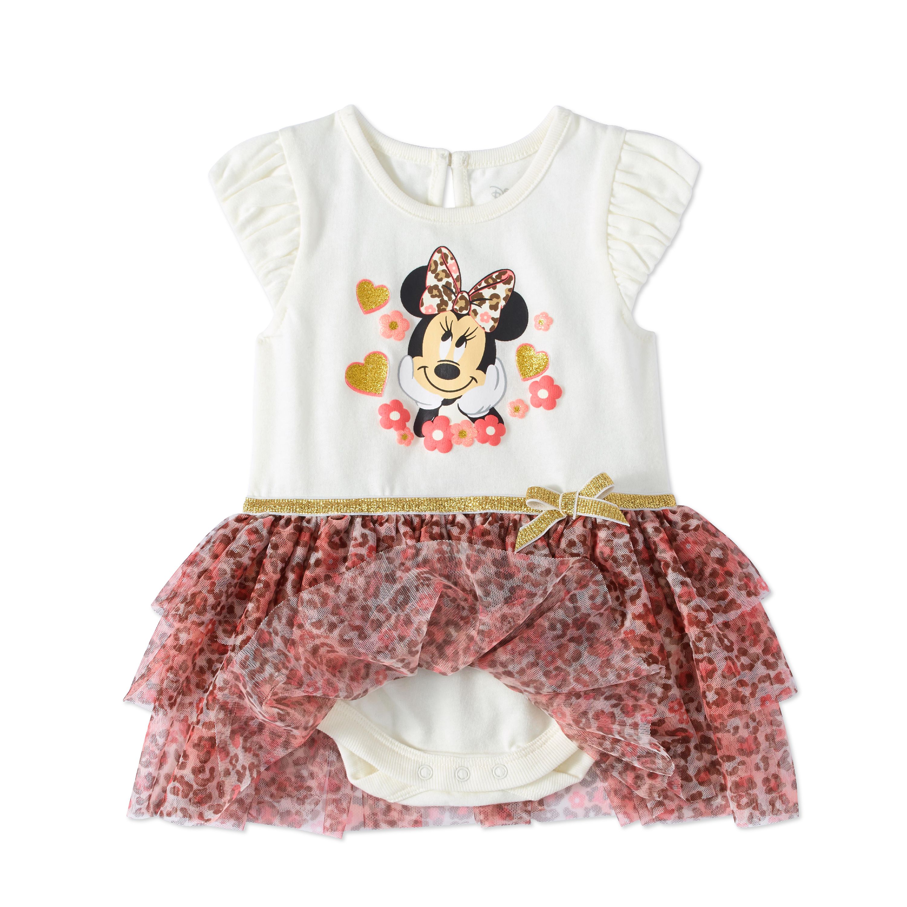 Disney Minnie Mouse Baby Girl Flutter Sleeve Tiered Ruffle Skirted Dress - image 2 of 3