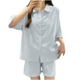 thumbnail image 2 of tarylea Summer Pajamas Set for Women Built in Bra Button down 3/4 Sleeve Lapel Shirts Mid Rise Shorts Solid Color Casual Comfy Stretch Loungewear Suits, 2 of 4