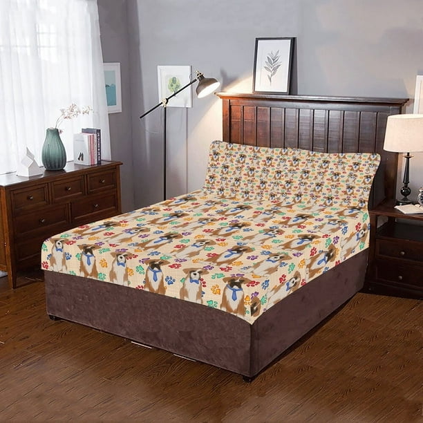 Juego de cama de 3 piezas Rainbow Paw Print Boxer Dogs Azul