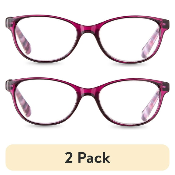(2 pack) Equate Women's Heather Oval Reading Glasses with Case, Purple,  1.75