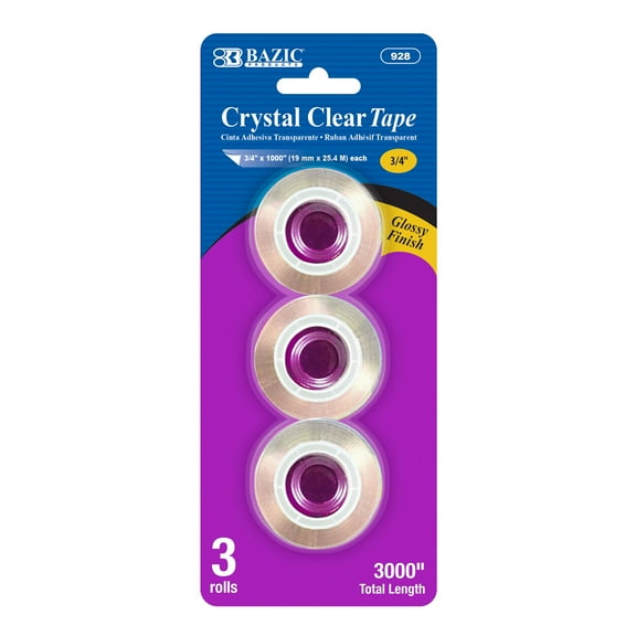 BAZIC Crystal Clear Tape Refill 3/4" X 1000", Glossy Finish, (3/Pack), 1-Pack