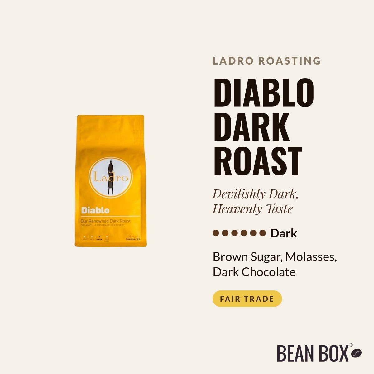 Diablo Dark Roast - Roasted by Ladro Roasting - Whole Bean Coffee - 12oz Bag