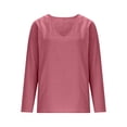 thumbnail image 3 of Uootdi Women's Shirts V Neck 3/4 Sleeve Linen Blend Solid Blouses Casual Daily Style Lightweight Breathable Loose Fit Tops Gift, 3 of 6