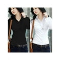 thumbnail image 3 of Women Career Black Shirt Casual Long-sleeved Slim Blouses Overalls Office OL Top, 3 of 3