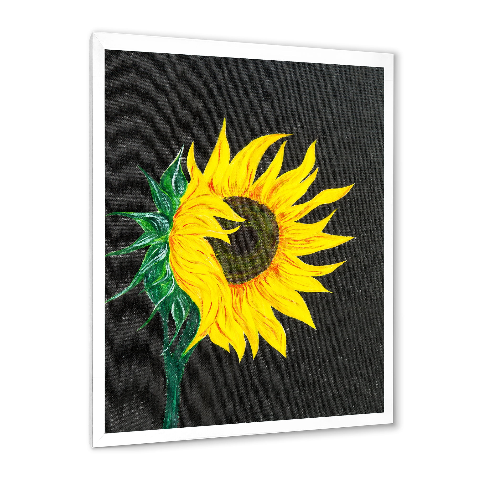 Designart 'Yellow Sunflower On Black' Traditional Framed Art Print