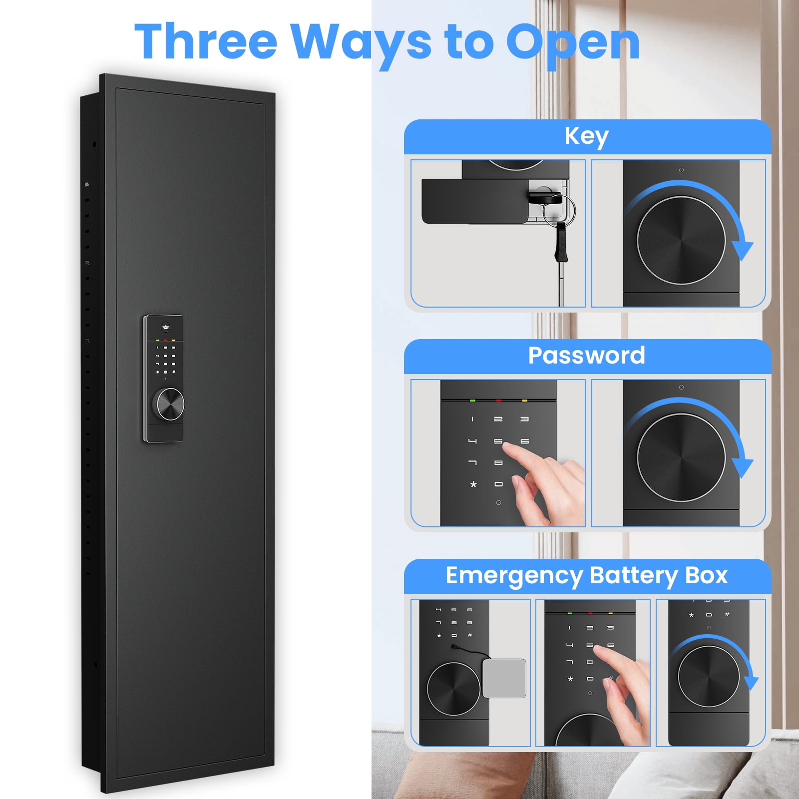 53.15" Tall Hidden Wall Safes Between the Studs 16" Centers,  Wall Safe With Removable shelfs and Adjustable Gun Rack, Digital Keypad Wall Gun Safe for Home Rifle, Cash, Jewelry, Documents - Black