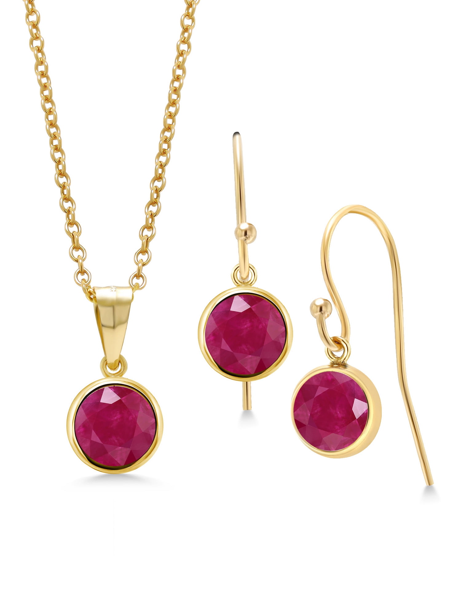 Gem Stone King 3.00 Ct Round Red Ruby 14K Gold Filled Pendant Earrings