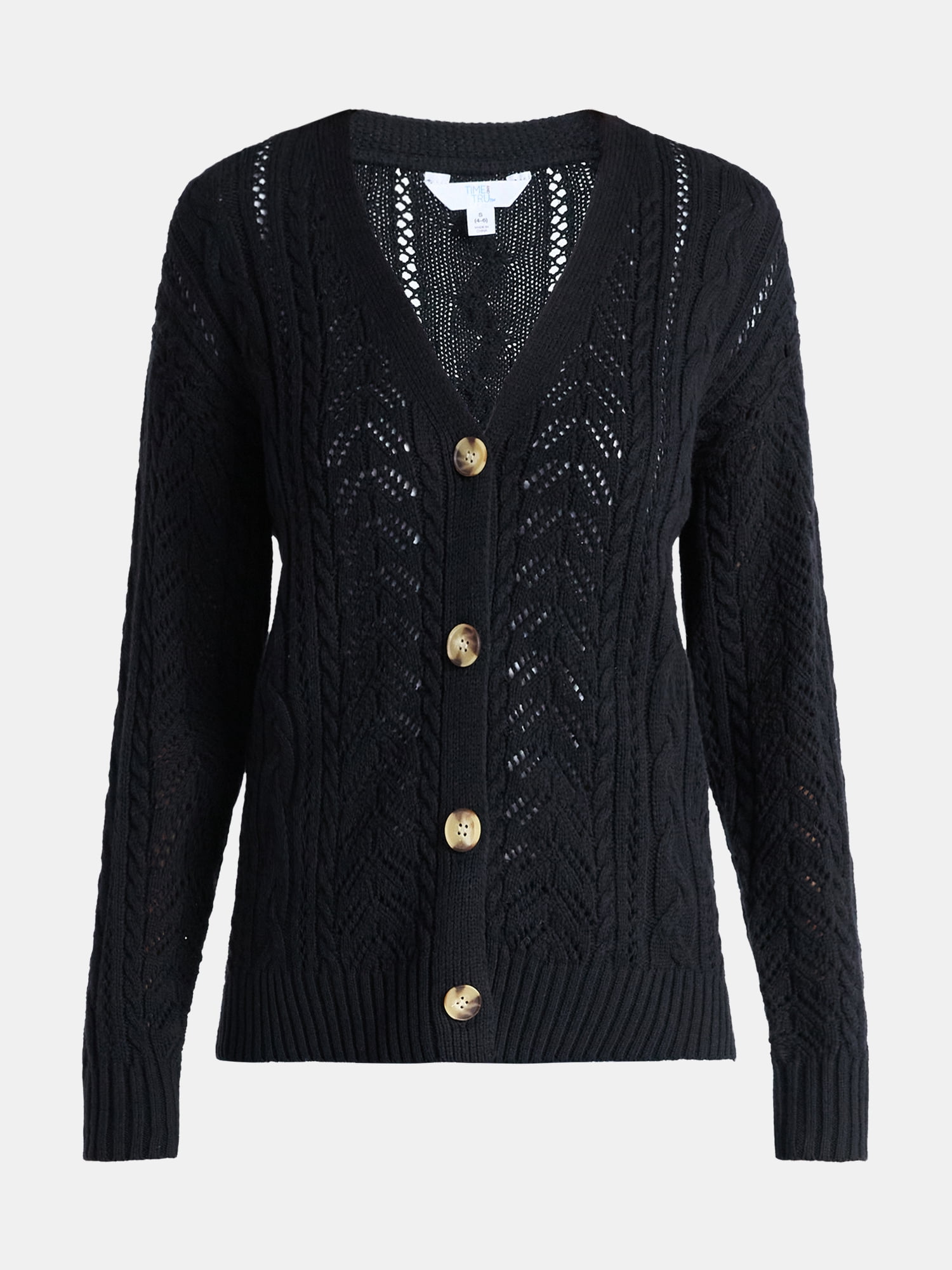 Time and Tru Women's and Women's Plus Cable Knit Cardigan Sweater, Lightweight, Sizes XS-4X