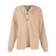 thumbnail image 6 of UoCefik Womens Lightweight Sweatshirt Fashion Waffle Knit Buttons Drawstring Hoodies Fall Hooded Henley V Neck Long Sleeve Pullover Cute Plus Size Casual Tops Beige 3XL, 6 of 6