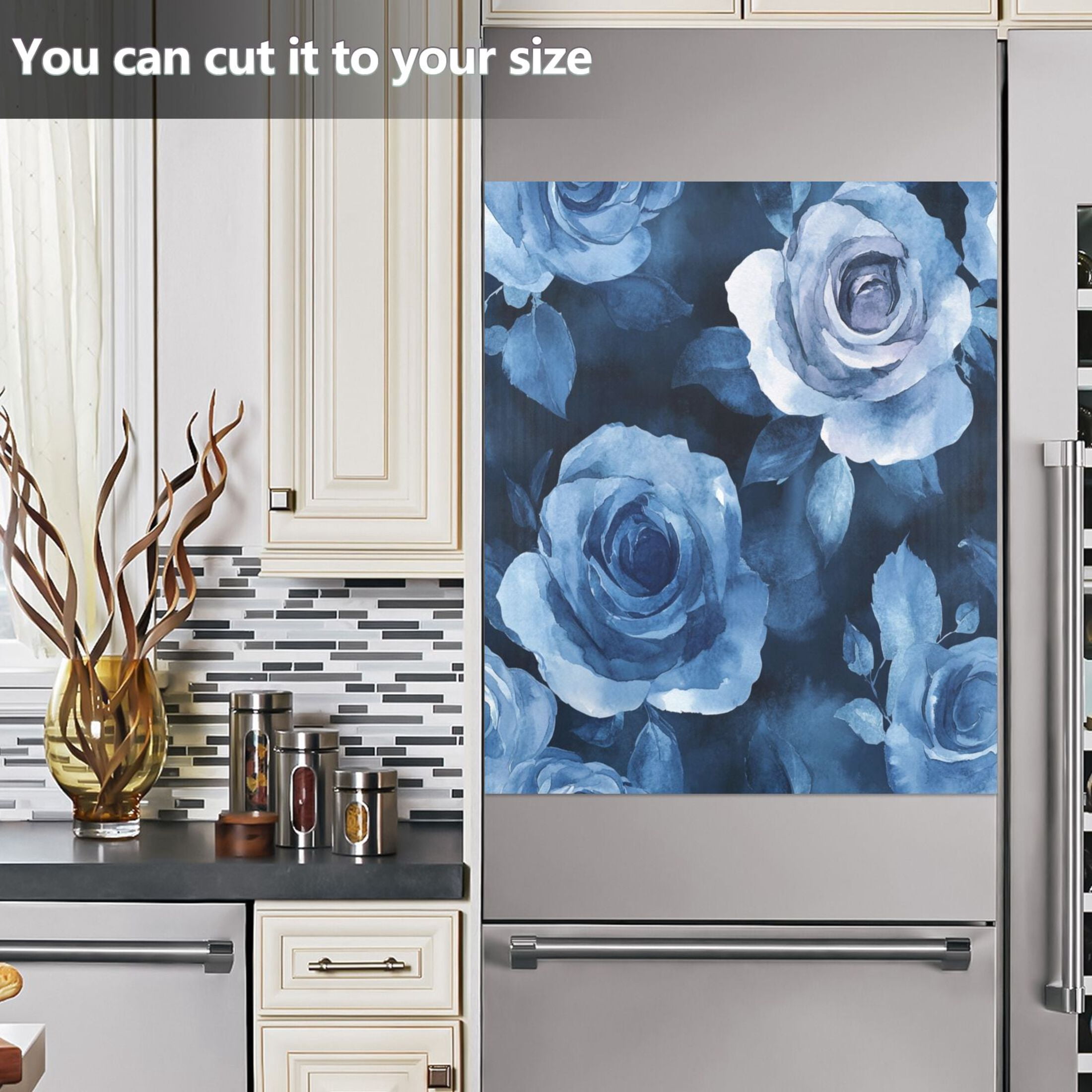 Dishwasher Magnetic Sticker 23x26 Inch Refrigerator Magnetic Sticker Washing Machine Magnetic Sticker Kitchen Panel Magnetic Sticker Home Decor Cartoon Teal Roses Seamless