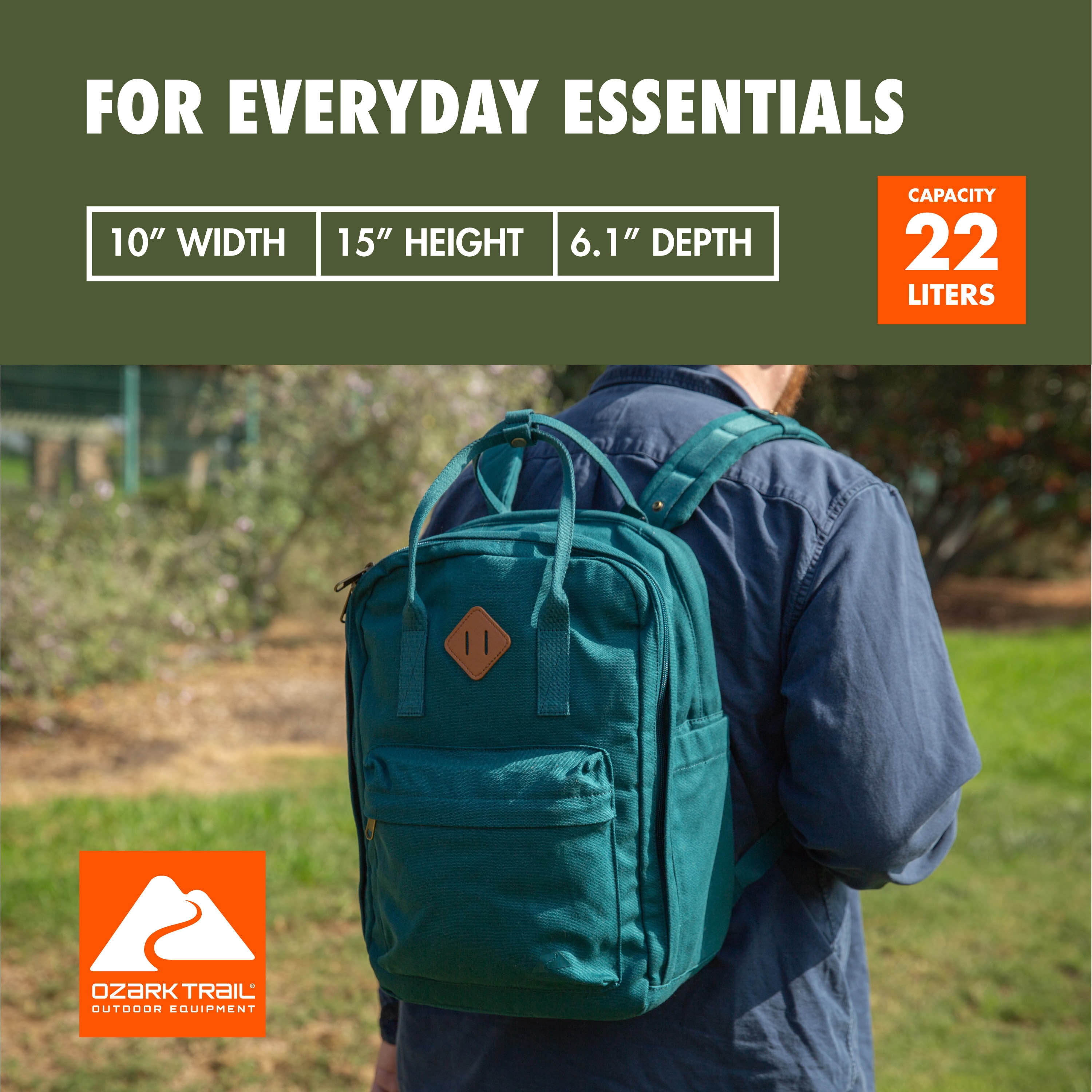 Ozark Trail 22L Polyester Asheville Dual-Carry Backpack for Adults and Teens, Teal