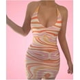 thumbnail image 1 of Kmbangi Femmes Mode Licol Ondulation Robe Imprimée Élégante Robe Sans Dos, 1 of 8