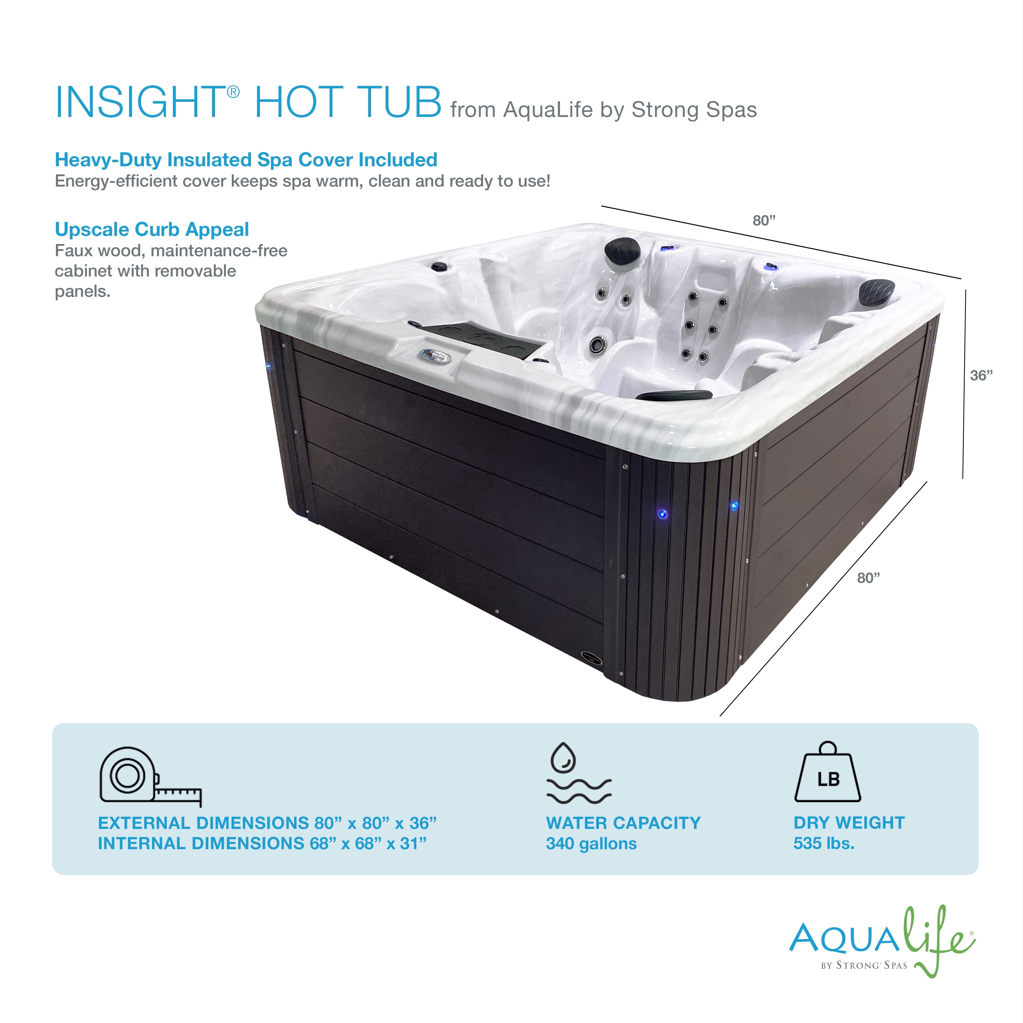 Aqualife by Strong Spas Insight 6 Person 73-Port Lounger Spa, 34 Jets, Espresso