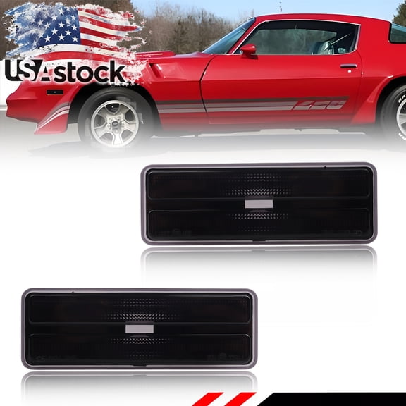 2PCS Smoked Lens Front Bumper Turn Signal Lights Side Marker Lights Turn Warning Lights Reflector Lights Fender Light Housings For 1978 1979 1980 1981 Chevrolet Camaro Z28 No Bulb/Socket Included