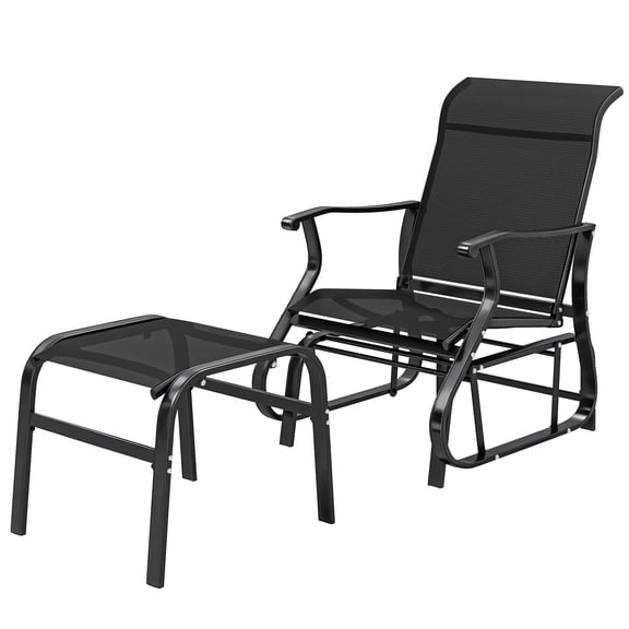 Outdoor Glider with Ottoman, Patio Glider Chair Set with High Back, Wide Seat for Porch, Garden, Backyard, Black