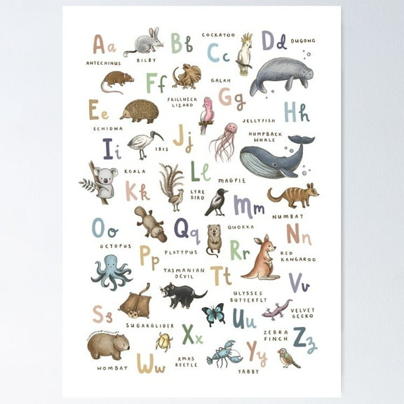 Poster Australian Animals Alphabet - No Framed, Vintage Wall Art, Trendy Retro Print, Positive Quote Poster, Room Decor, Wall Art, Poster Only