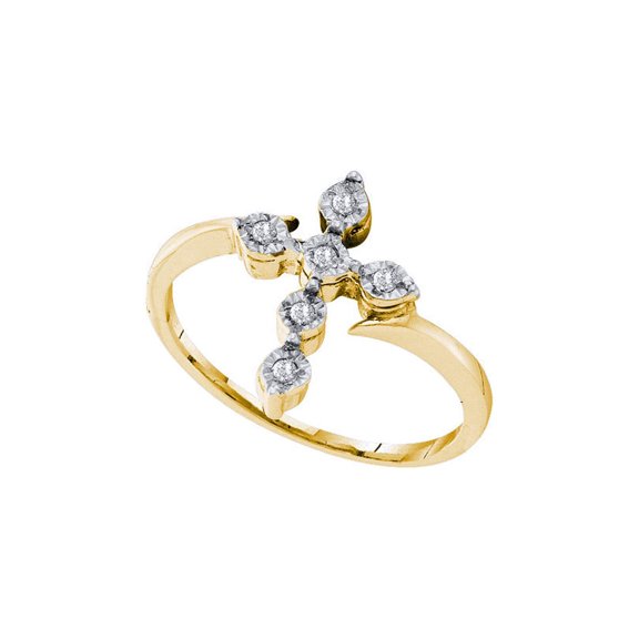 Diamond Princess Yellow-tone Sterling Silver Womens Round Diamond Cross Fashion Ring 1/20 Cttw