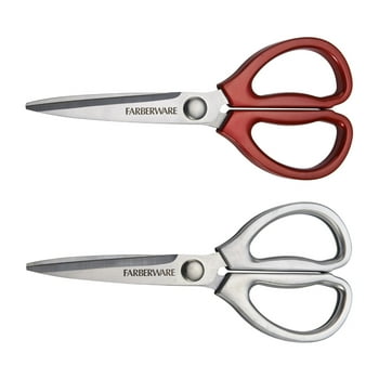 Farberware Classic 2-piece Stainless Steel Kitchen Shear/Scissor Set with Metallic Stainless Steel and Red Handles