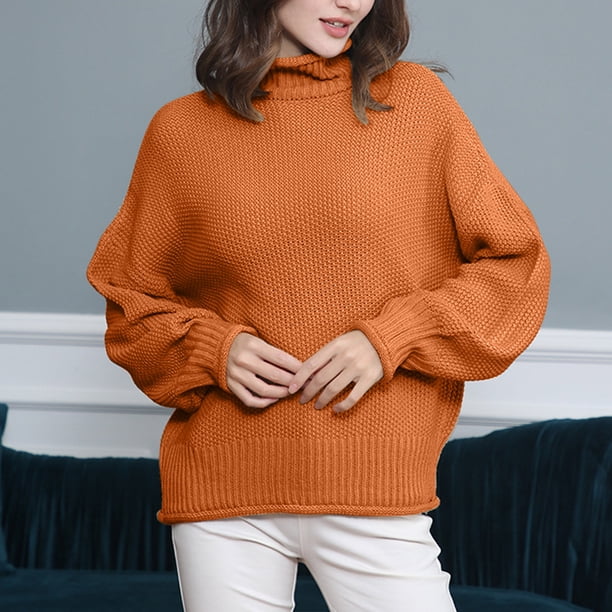 Suéter de cuello alto para mujer, suéter informal de manga larga con cuello alto, suéter para mujer