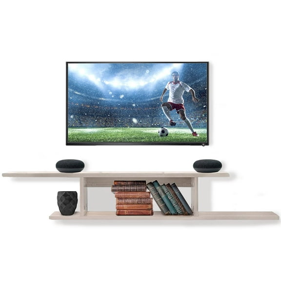 AdirHome Floating TV Stand Wall Mounted Shelf - Entertainment Center Shelves - Floating Media Console (White)