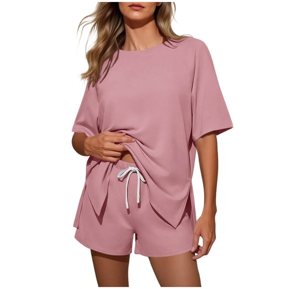 Guluxicc 2 Piece Sets for Women Oversized T Shirts and Drawstring Shorts with Pockets Solid Color Casual Trendy Outfits for Summer