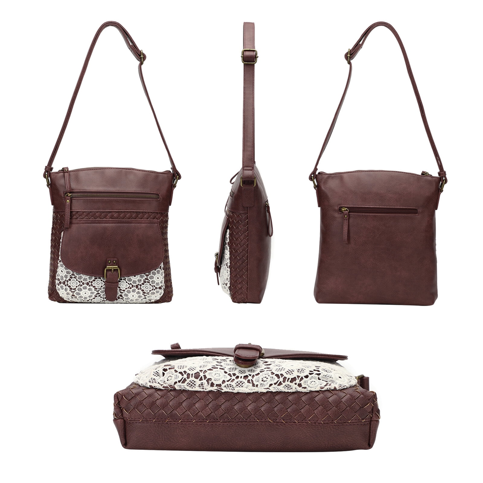 KouLi Buir Large Crossbody Bags for Women Straw Weaving Design PU Leather Shoulder Handbags