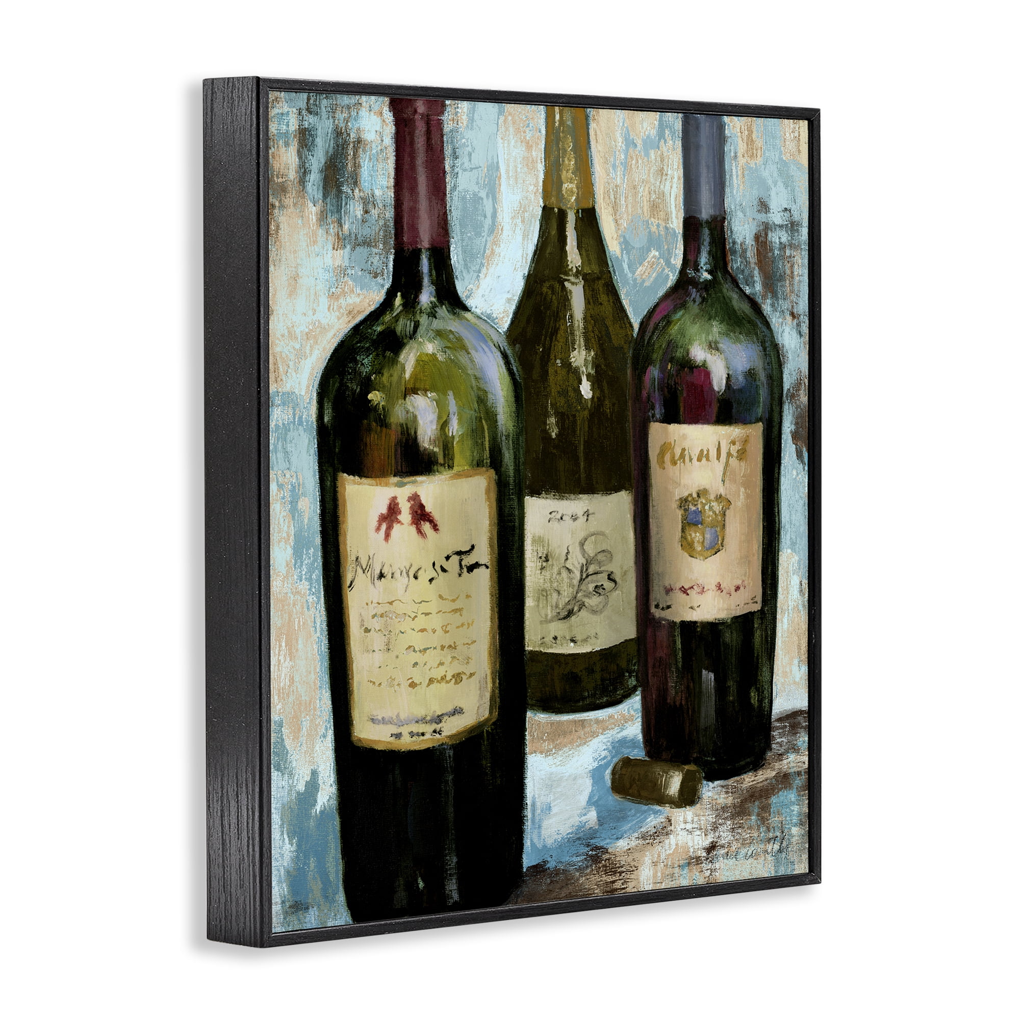 Stupell Industries Labeled Wine Bottle Trio Black Framed Giclee Art, design by Lanie Loreth