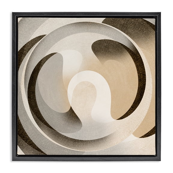 Stupell Industries Mid-Century Neutral Vortex Shape Black Floating Frame Canvas Art, 18 x 18, by Noah Bay