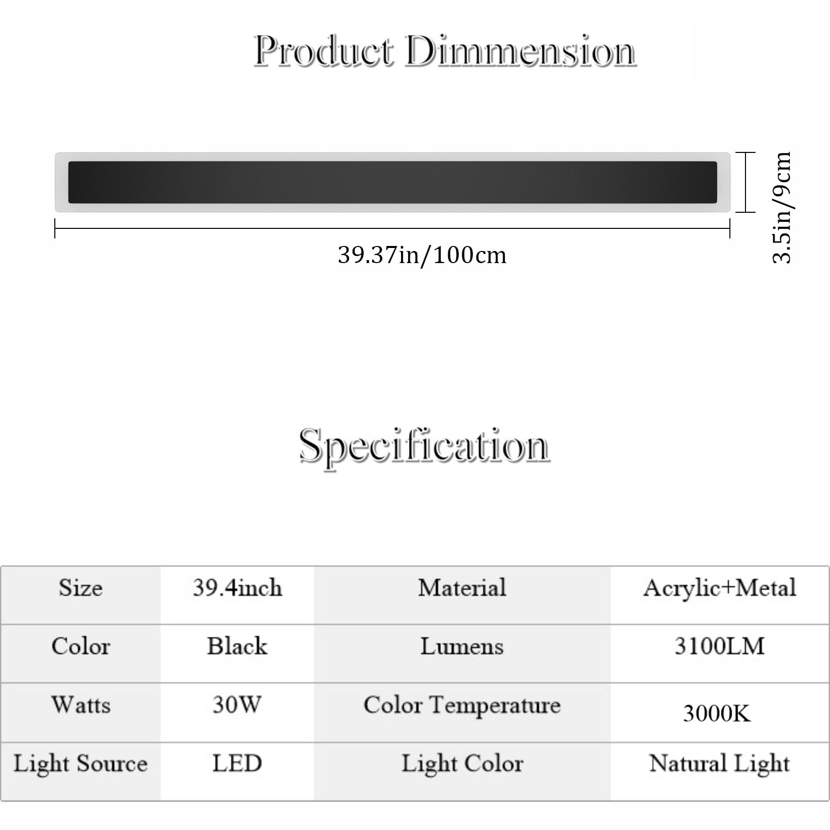 Ralbay 2 Pack 39.4in Outdoor Wall Light Long Modern LED Exterior Wall Sconce 3000K IP65 Waterproof Outdoor Wall Mount Lighting for Garage Porch