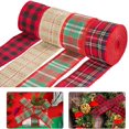 thumbnail image 1 of Cinta de yute roja de Navidad, rollo de cinta a cuadros de búfalo, borde reforzado con alambre, cinta para envolver regalos para decoración de corona navideña, 4 Uds., 1 of 4