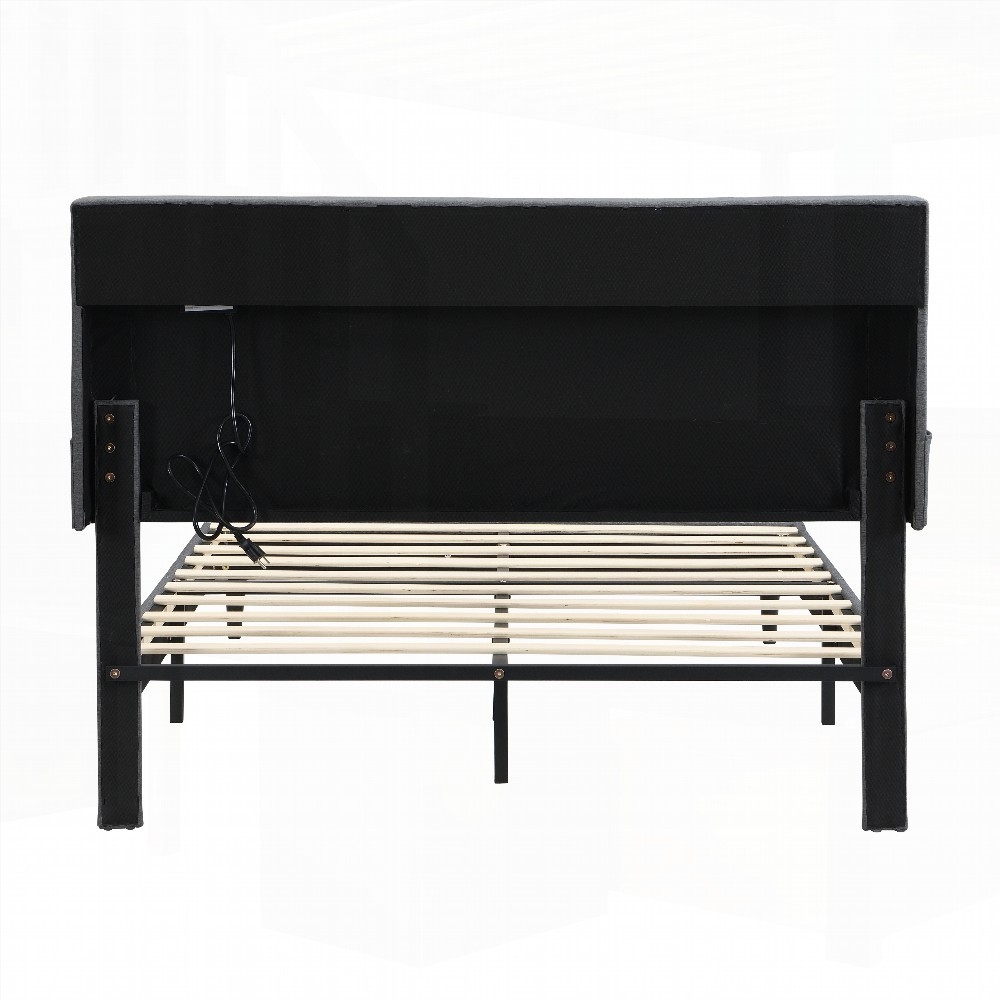 King Size Upholstered Platform Bed Frame with Modern Button-Tufted Linen Fabric Headboard,No Box Spring,Dark Grey for Bedroom
