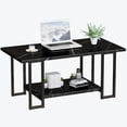 thumbnail image 4 of MIERES Coffee Table, Modern Faux Marble Top Coffee Table with Metal Frame and Storage Shelf, 2-Tier Rectangle Accent Cocktail Table for Living Room, Office (Black), 4 of 7