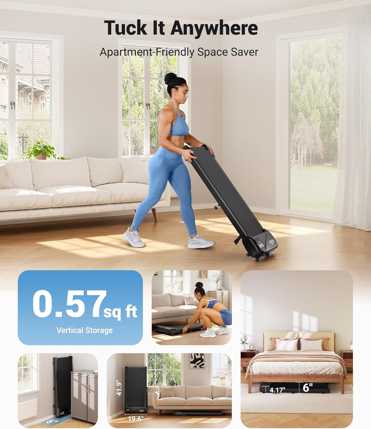 THERUN Walking Pad Treadmill Under Desk, Portable Mini Treadmill for Home/Office, Walking Pad Machine with 2.5HP and 265 lbs Weight Capacity Remote Control LED Display
