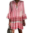 thumbnail image 1 of Innerwin Mini Robes Col en V Femmes Robe Courte Fête Longue Ample Été Plage Robe d'Été Blanc Rose m, 1 of 2