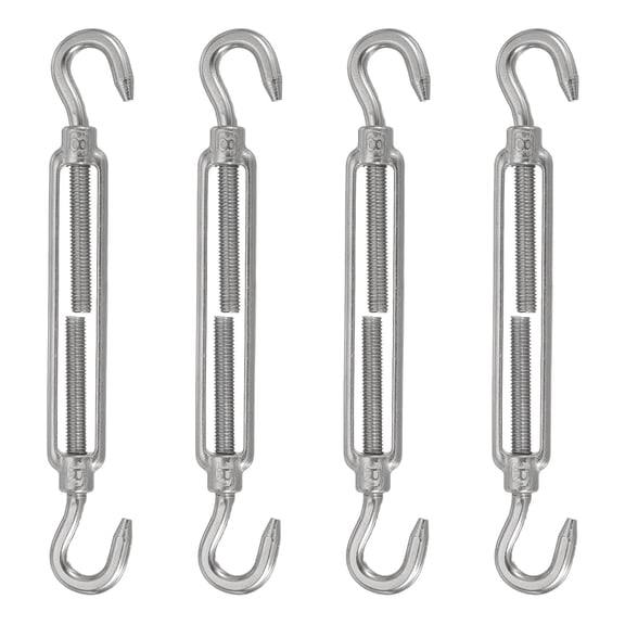 4Pcs M8 Hook and Hook Turnbuckle, 304 Stainless Steel Wire Rope Tension