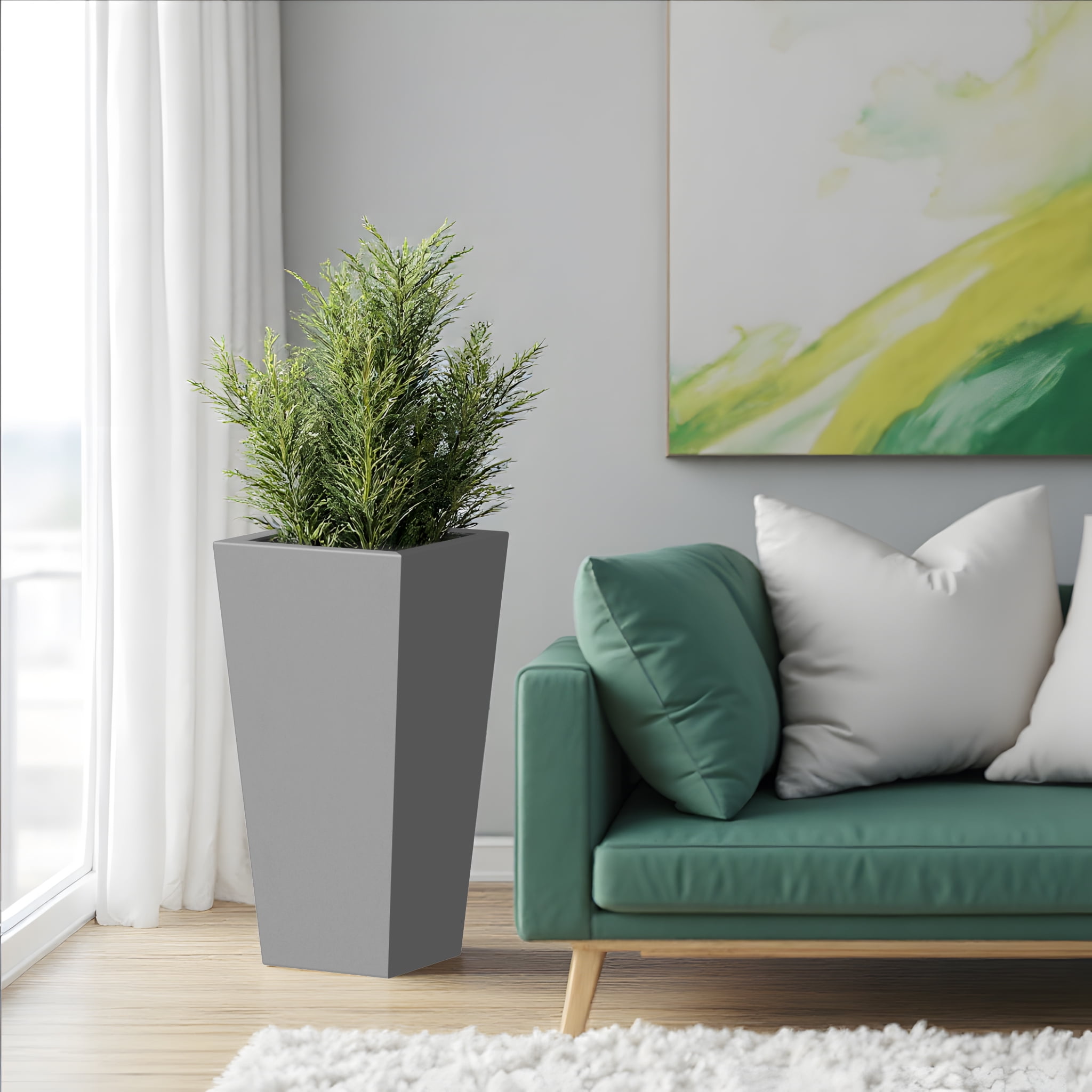MAYEERTY 30*15*15" Gray Modern Metal Cone Planter with Drainage Hole for Outdoor Gardening, Patio & Balcony