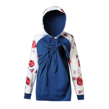 

Maternity Wear Nursing Hooded Pocket Sweater Printing Pregnant Woman Top Autumn And Winter Stripe Floral Nursing T-Shirt Ruffle Maternity Shirt Polka Dot Print shirt