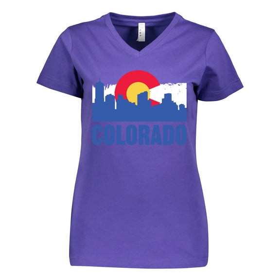 Inktastic Colorado Flag and Skyline Women's V-Neck T-Shirt