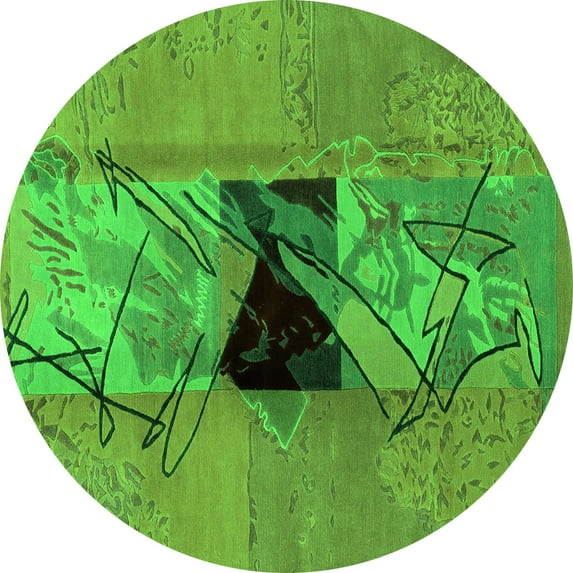Ahgly Company Indoor Round Abstract Green Modern Area Rugs, 8' Round