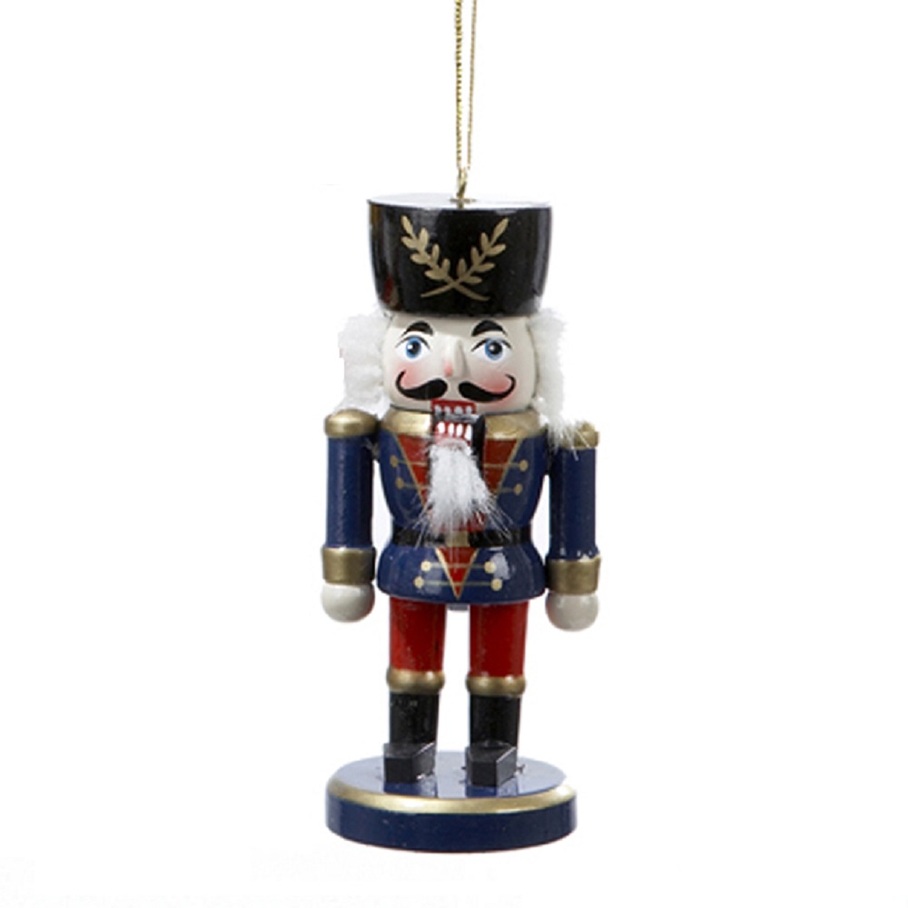 Blue Classic Nutcracker Wood Christmas Tree Ornament 4 Inch New