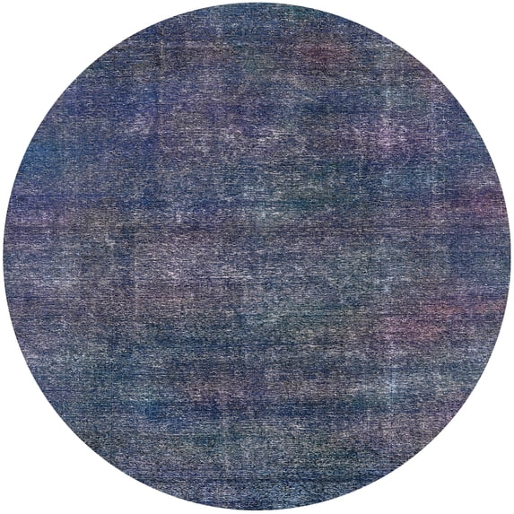 Ahgly Company Machine Washable Indoor Round Industrial Modern Blue Whale Blue Area Rugs, 4' Round