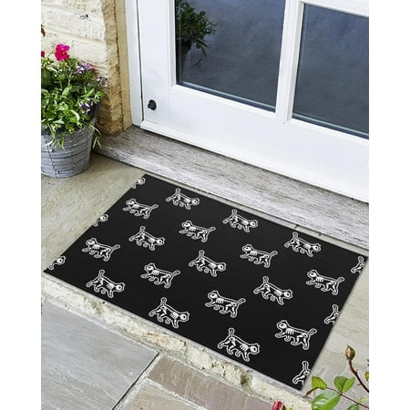 

Indoor Outdoor Mats Cat with Skull Skeleton Black Door Mat Non-Slip Absorbent Resist Dirt Entrance Mat Washable Welcome Mats for Entryway Low-Profile Floor Mats