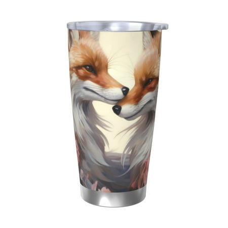 

Ocsxa Romantic Flower Fox Pattern 20oz Travel Coffee Mug with Flip Lid Stainless Steel Insulated Insulated Coffee Mug Thermal Cup with Splash Proof Sliding Lid-Without Straw