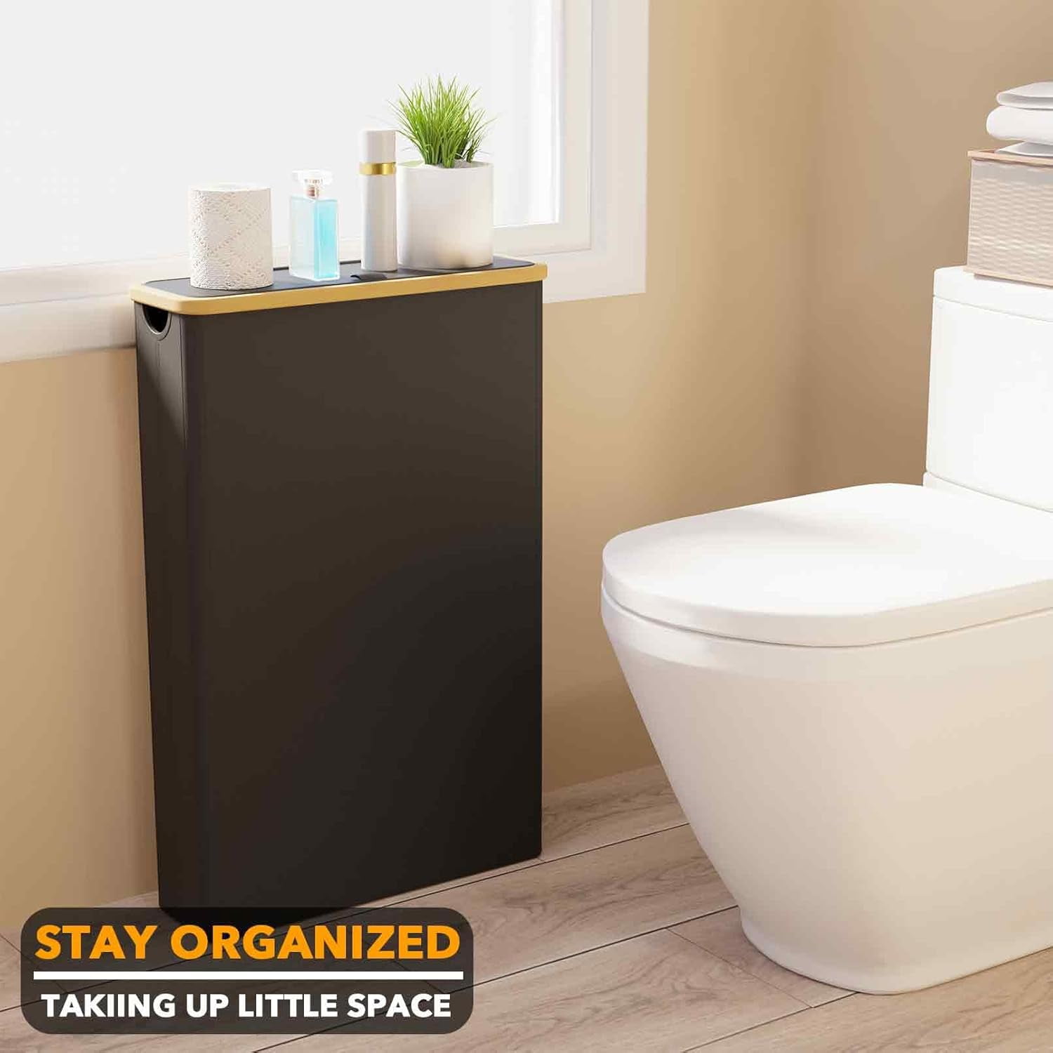 SpaceAid Extra Large Toilet Paper Storage with Lid, Slim Basket Holder, Black