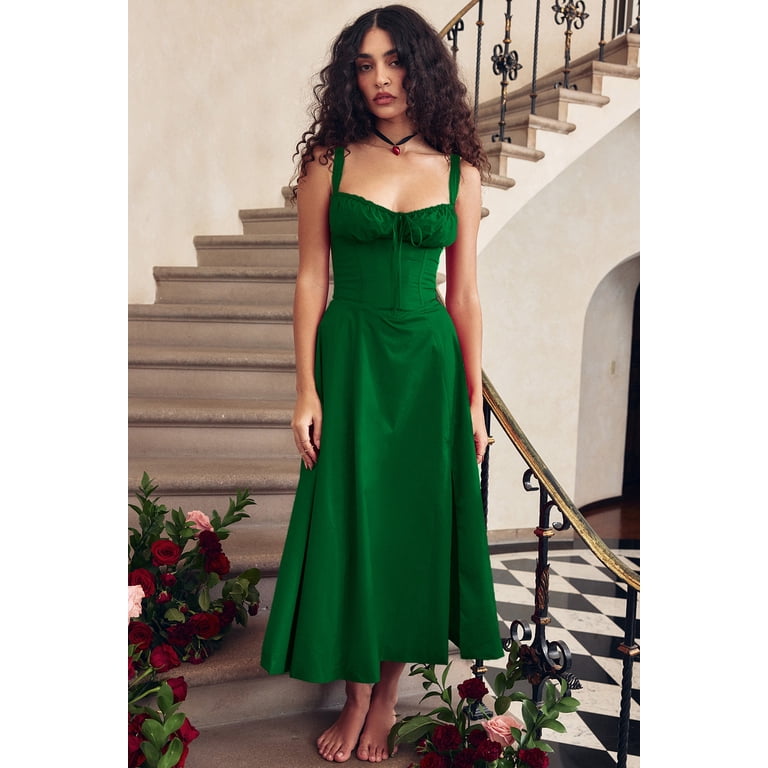 green corset dress midi Sage Green Corset Midi Dress – Vintage Lace Elegant Dress