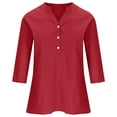 thumbnail image 6 of CZHJS Women's Comfy Elegant Tunic Casual Loose Cotton Lien Business Flowy Blouse Vintage Clothing Trendy Work 3/4 Sleeve Shirts Button up V-Neck Solid Color Tops Fashion Red XL, 6 of 7