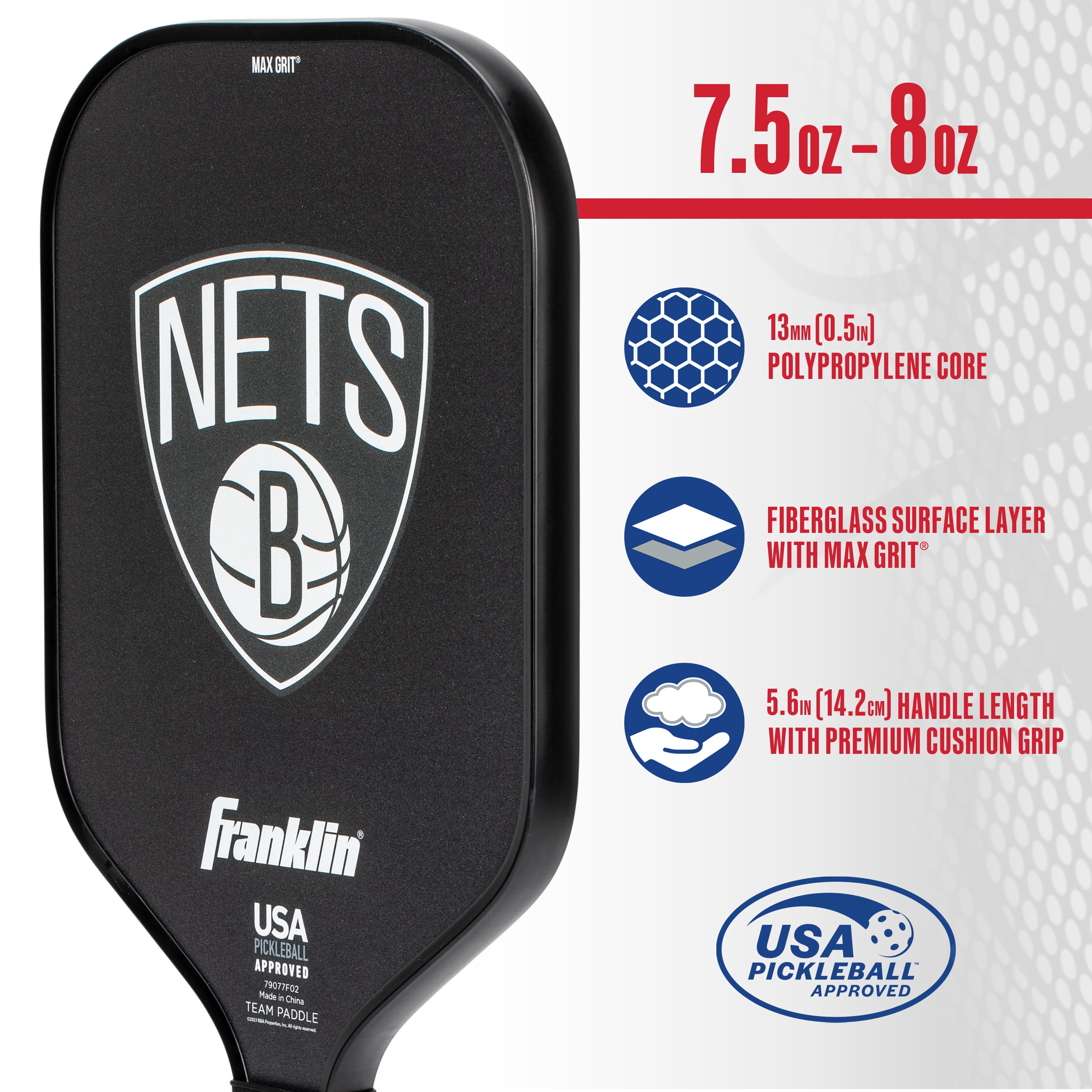 Franklin Sports NBA Brooklyn Nets Pickleball Paddle - Official NBA Team Pickleball Paddles - USAP (USAPA) Approved Premium Quality Pickleball Paddles - Authentic Team Logos + Colors