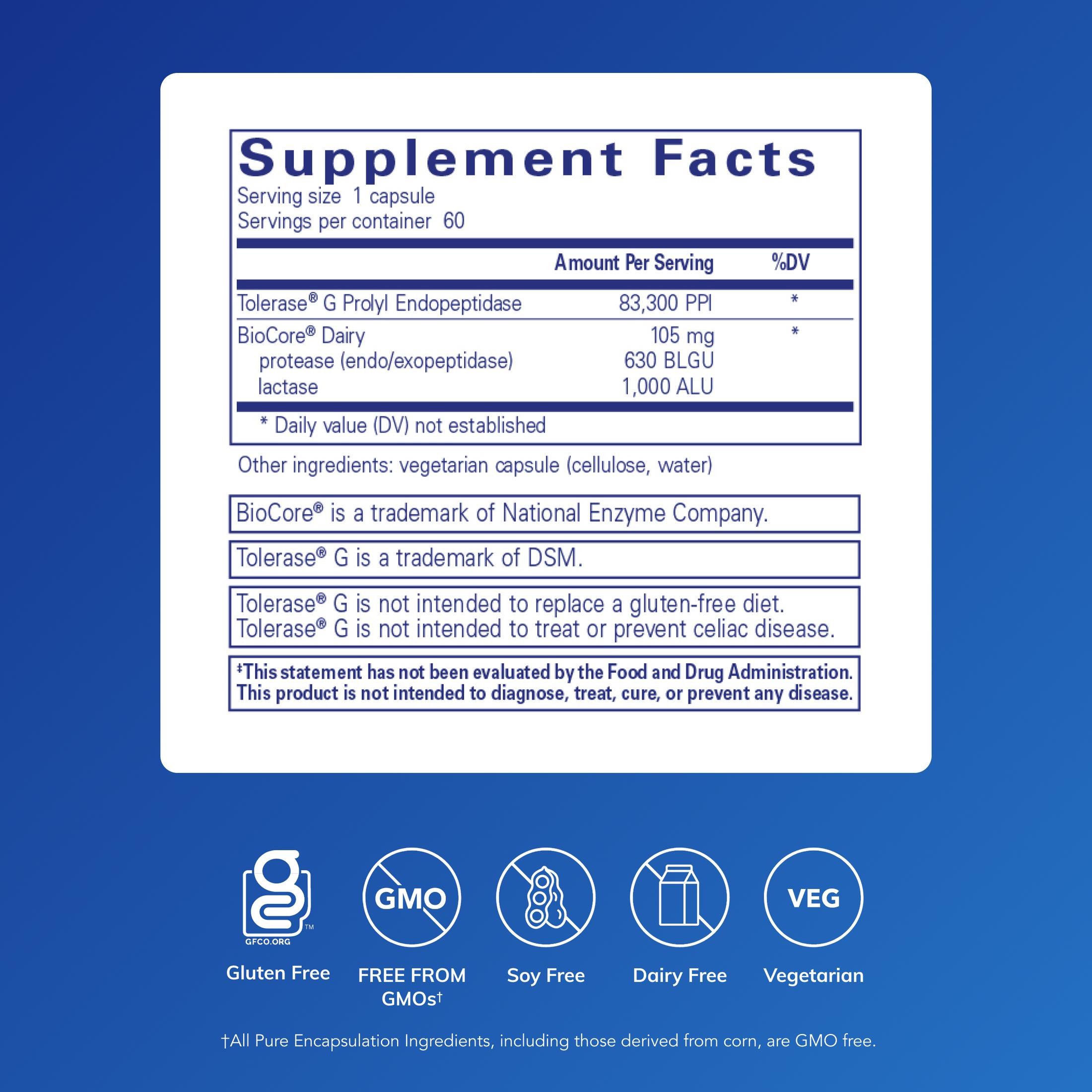 Pure Encapsulations Gluten/Dairy Digest | Unique Mix of Enzymes to Support Healthy Gluten and Dairy Digestion* | 60 Capsules